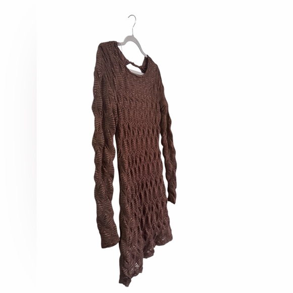 Free People Paulie Mini Dress Sz M Brown Open Back textured Long Sleeve NWT - Picture 9 of 11